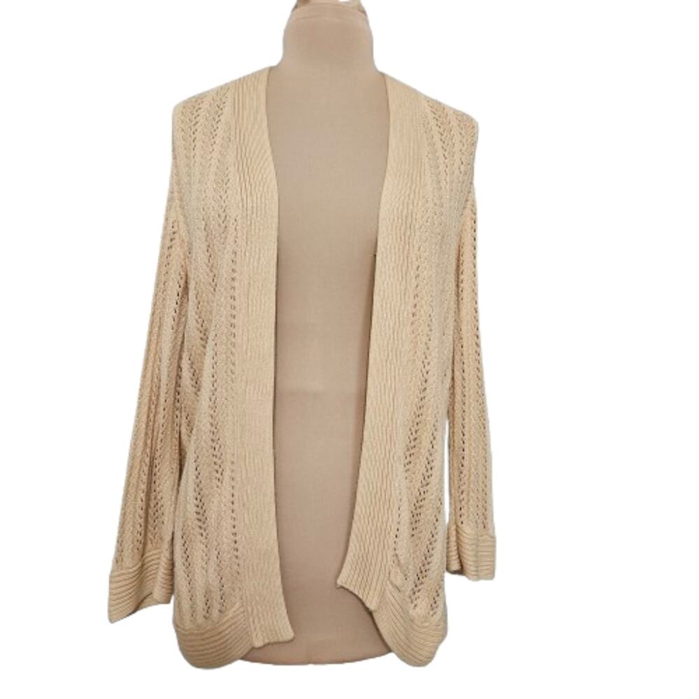 Chico's Cardigan Womens‎ Open Knit Sweater Pastel Yellow Momcore Minimal Large